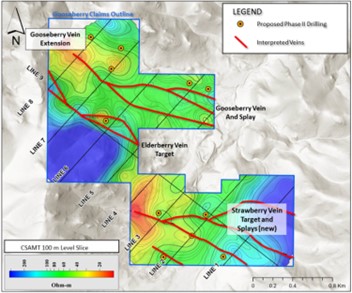 Gooseberry CSAMT with Vein Interpretations and Proposed Phase II Drilling