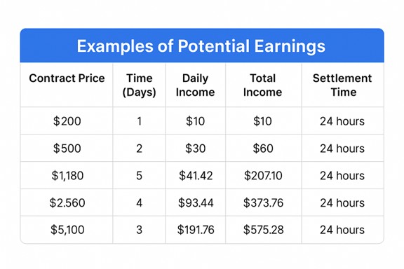 Contract earnings and their rapid settlement.