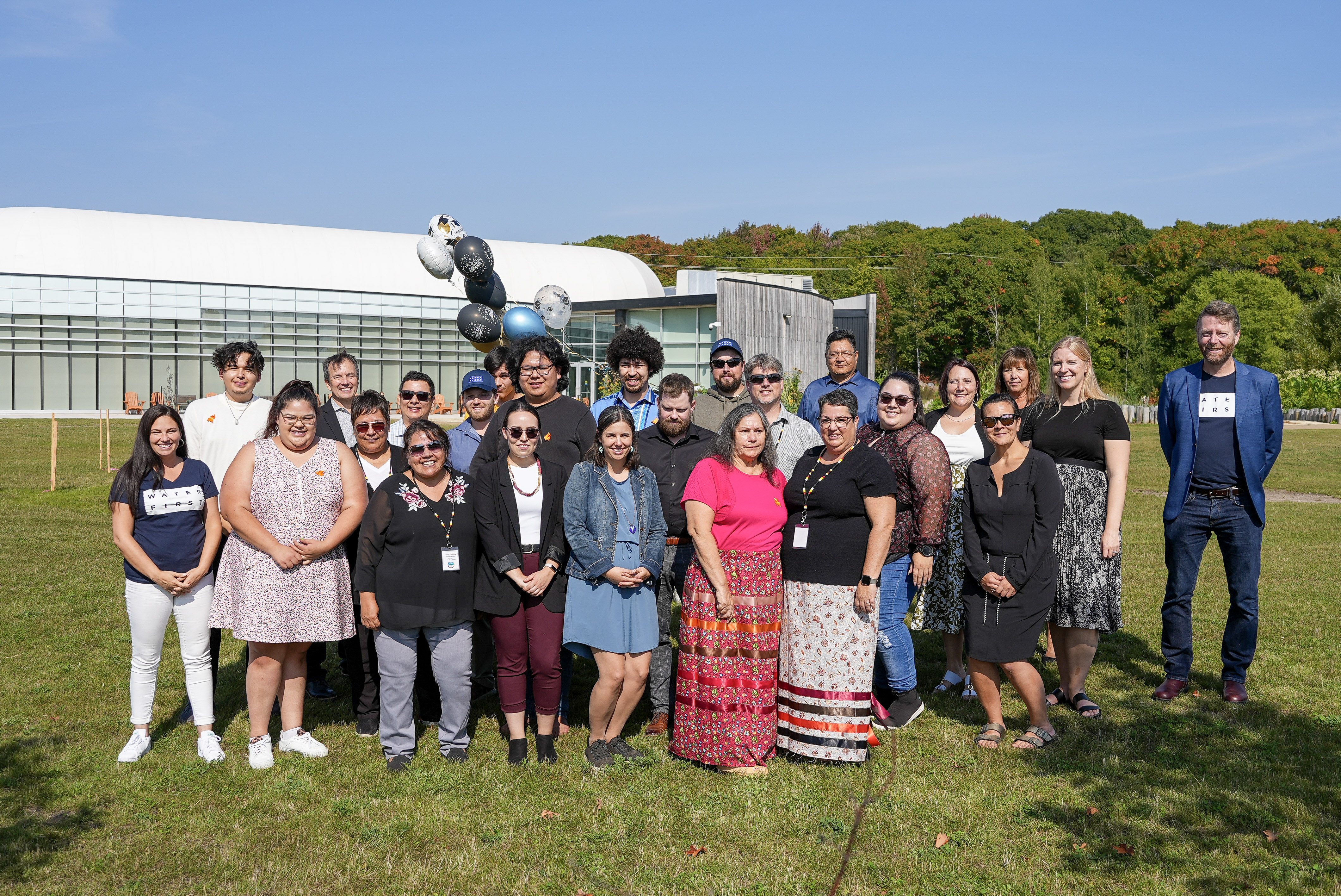 Group photo of drinking water graduates, Water First staff, and Tribal Council staff together. Graduation ceremony, September 2023