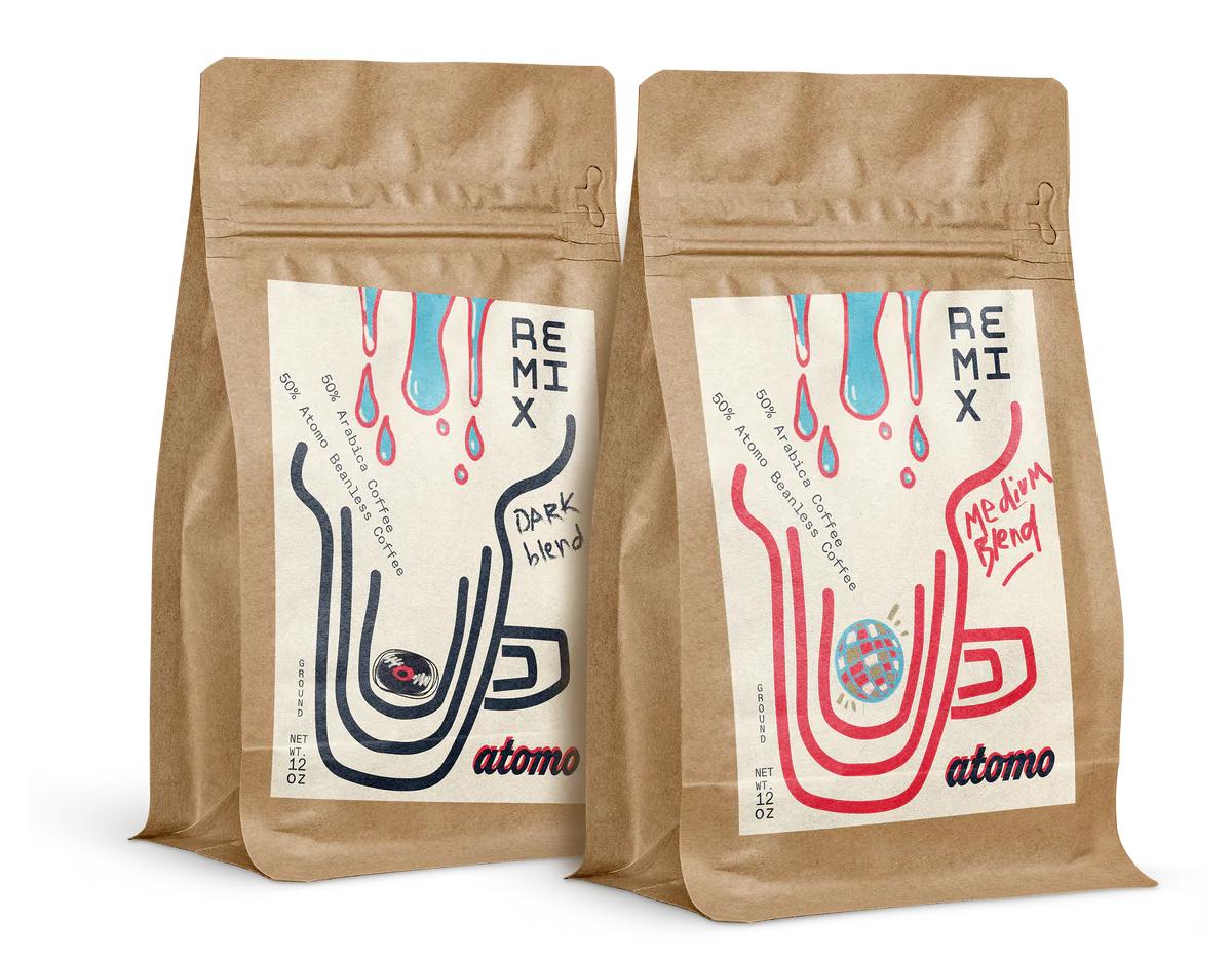 Atomo 50/50 Remix is a propriety blend of 50% beanless coffee and 50% sustainably sourced coffee. Atomo beanless coffee is crafted from farm-grown superfoods & upcycled ingredients.