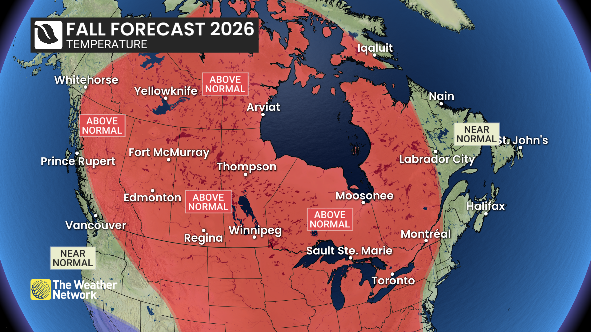 Temperature map of The Weather Network’s fall forecast 