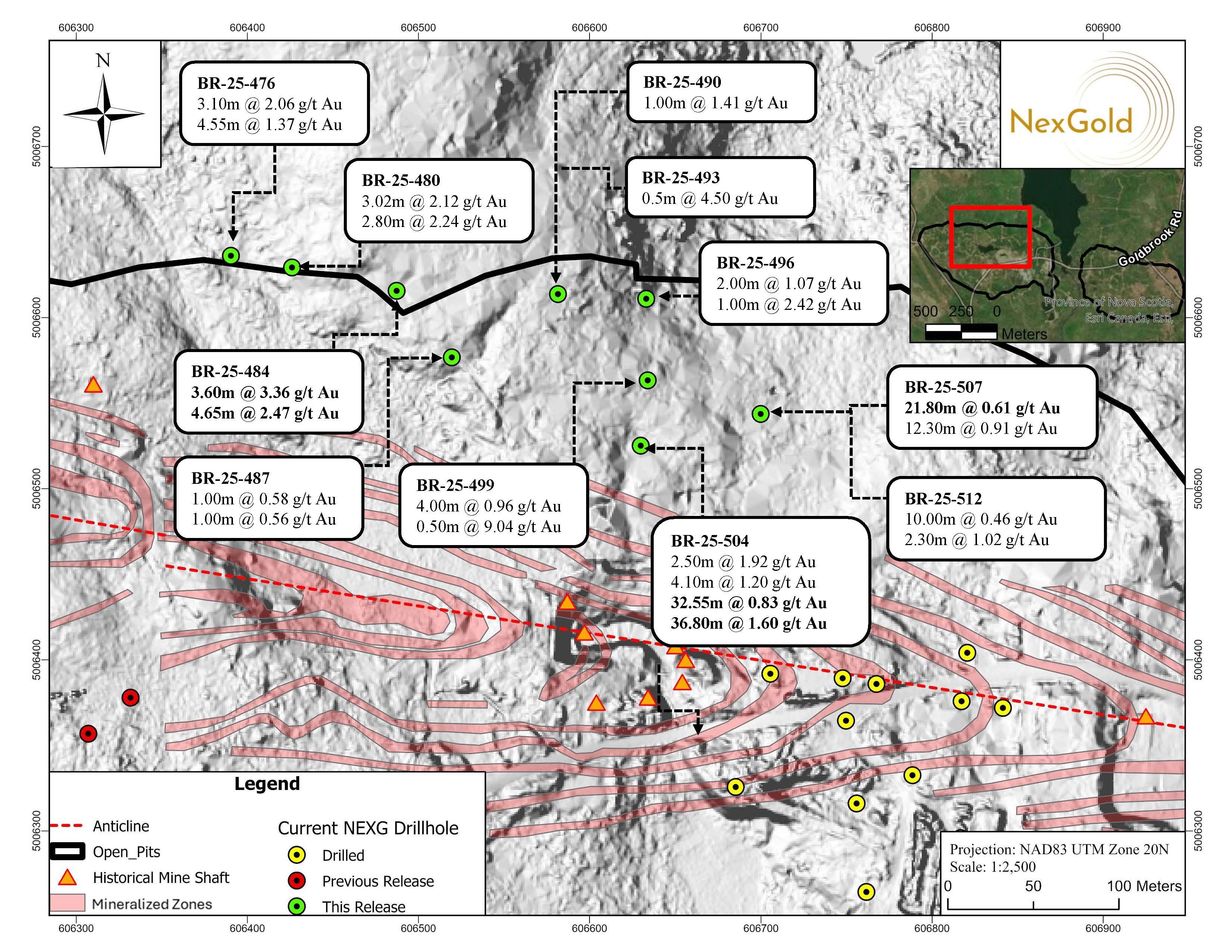 Plan map showing the location of the 11 diamond drill holes in this release