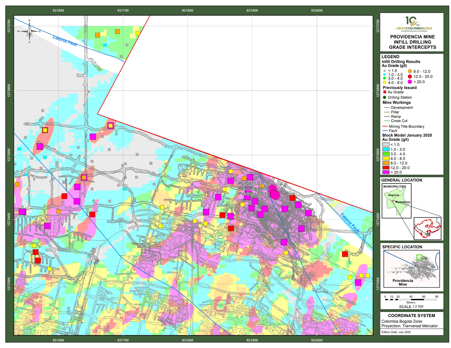 Attachment 1 - Providencia Mine Infill Drilling Grade Intercepts