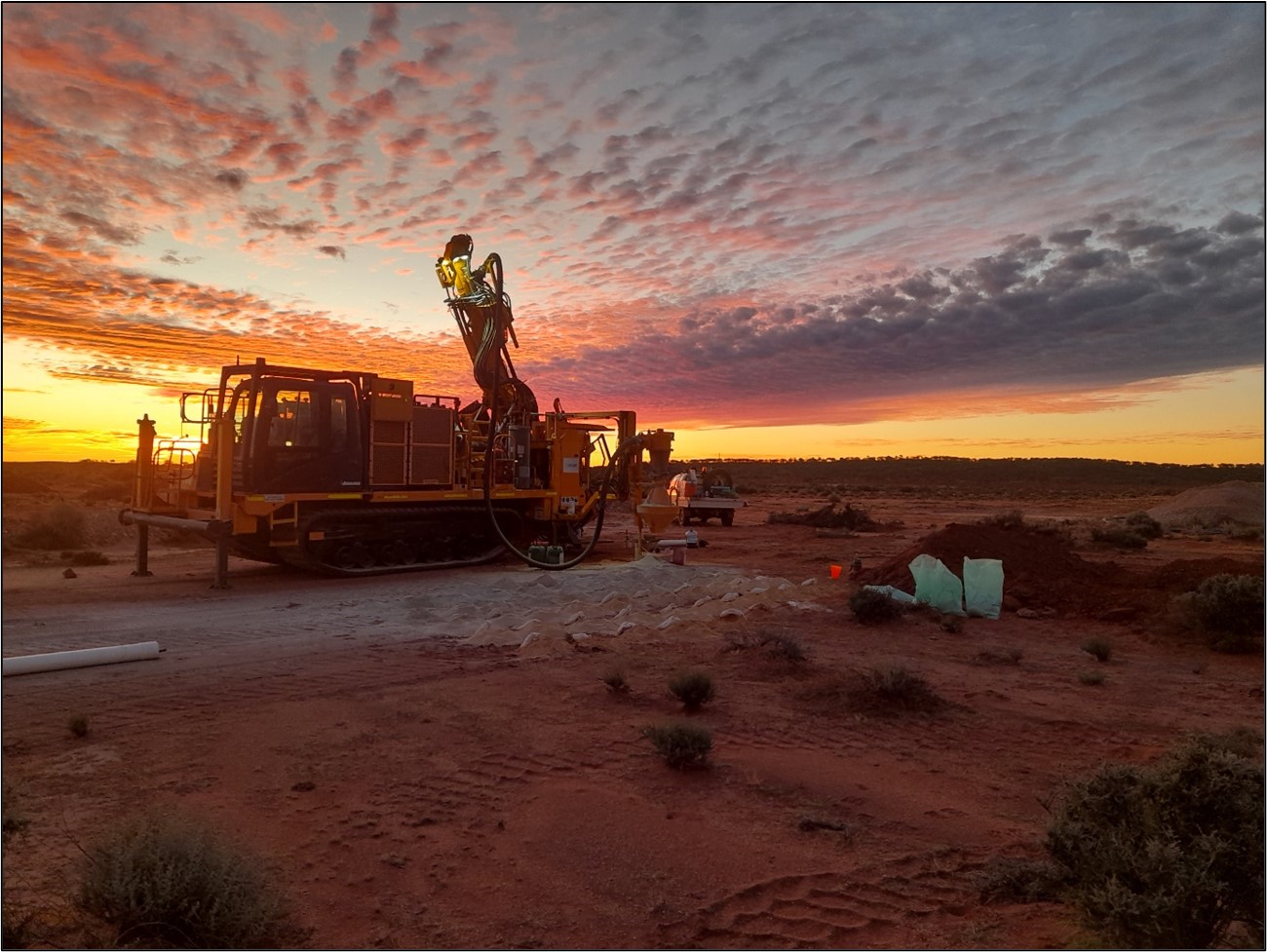 Figure 1. The sun sets after the first day's drilling of the 2024 RC campaign at British King (M37/30)