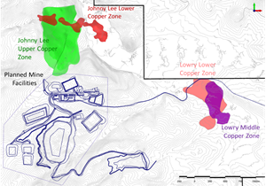 Figure 1: Black Butte Project site showing proximity of the Lowry Deposit to the Johnny Lee Deposit and proposed mine surface facilities.
