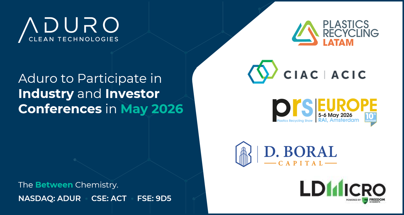 Aduro Clean Technologies to Participate in Industry and Investor Conferences in May 2026