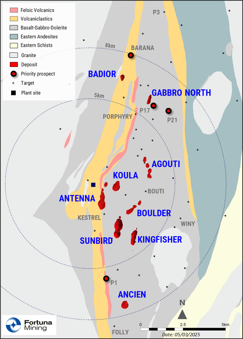 Location of the Kingfisher and Sunbird deposits, Séguéla Mine, Côte d'Ivoire