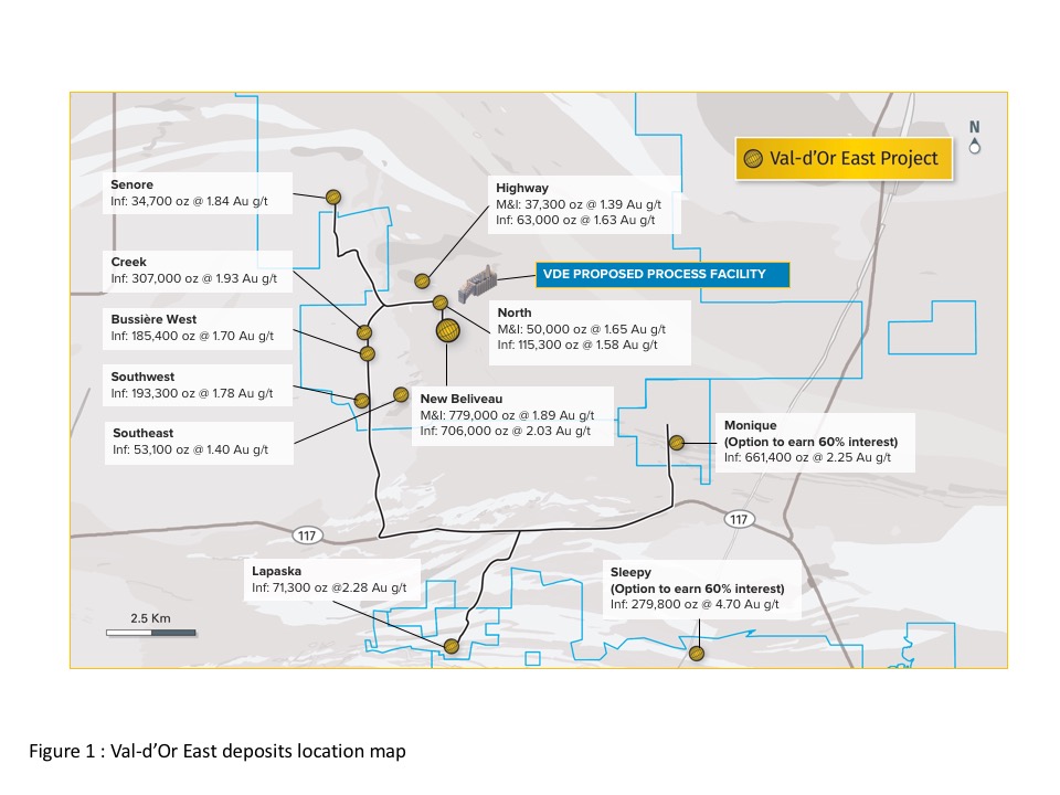 Figure 1 - Val-d’Or East deposits location map 