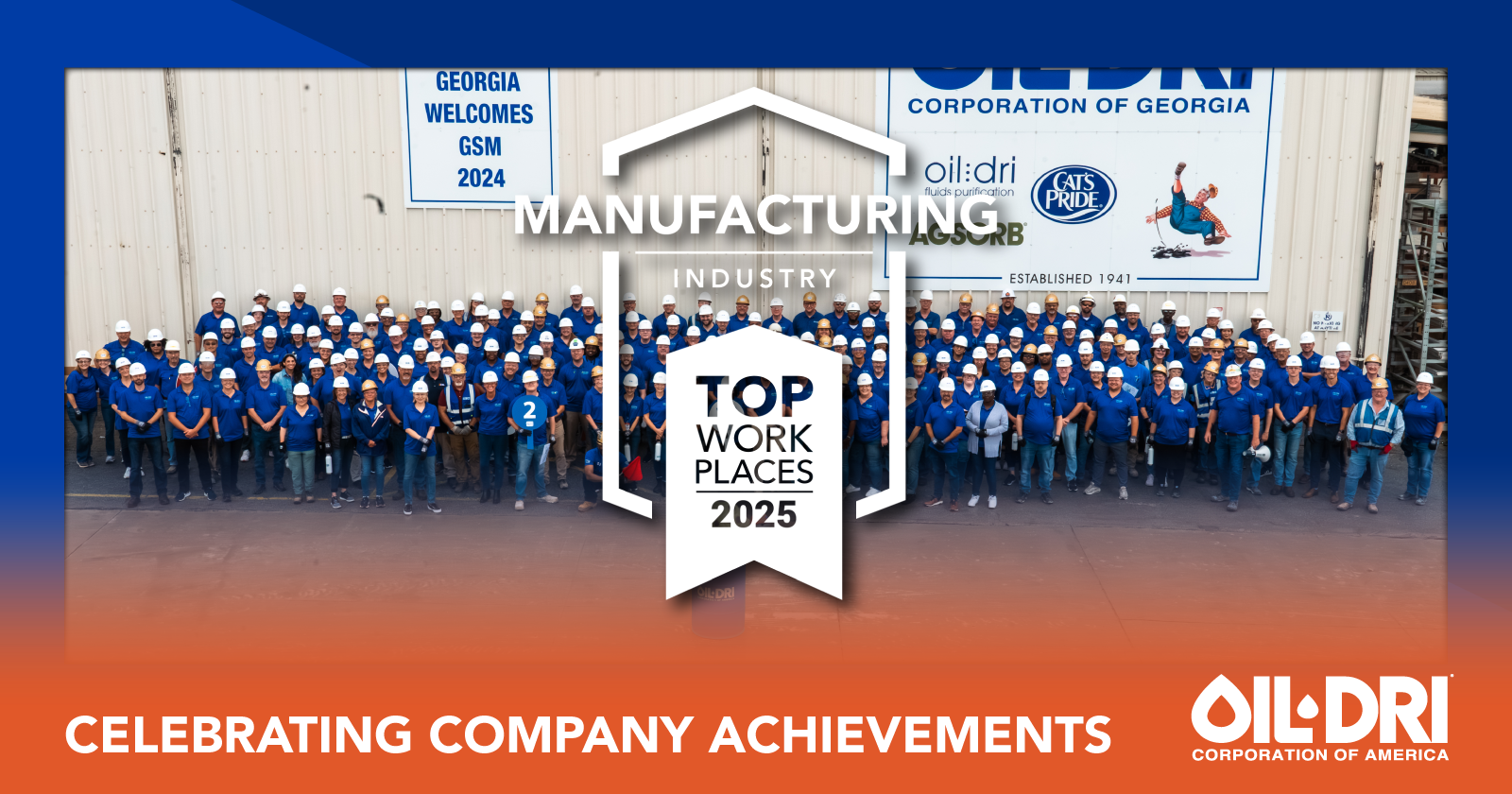 The award celebrates organizations that have built people-first cultures within their industries and recognizes Oil-Dri as an employer of choice in the manufacturing sector