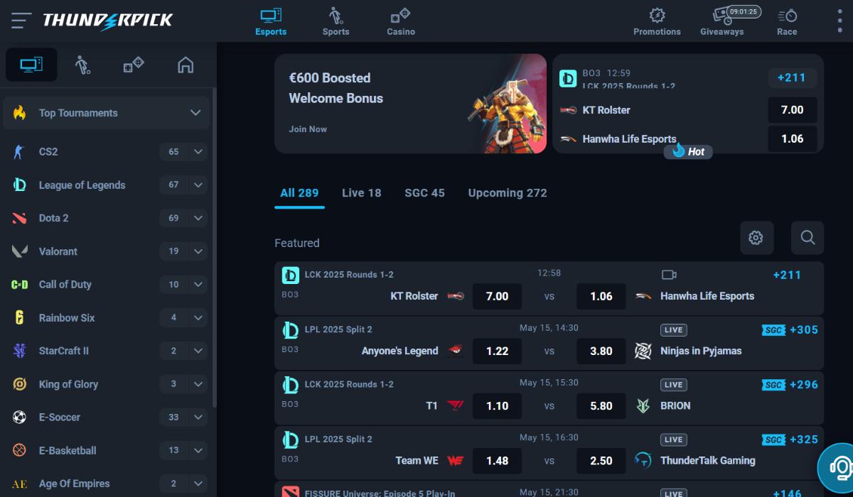 Thunderpick user interface