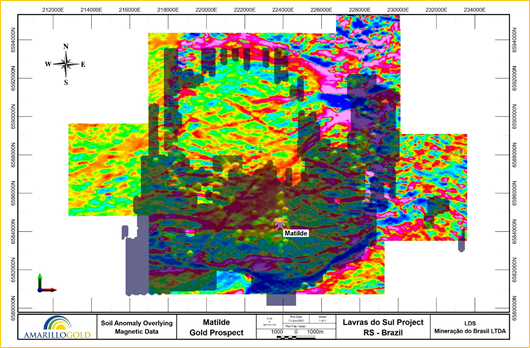 FIGURE 3: MATILDE SOIL ANOMALY OVERLYING MAGNETIC DATA