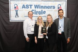 November 16, 2022 – New York, NY – Konica Minolta was presented with a 2022 Platinum ‘ASTORS’ Homeland Security Award at American Security Today’s annual ‘ASTORS’ Awards Presentation Luncheon. (L-R) Phil Lisk, Konica Minolta; Stephanie Keer, Konica Minolta; Tammy Waitt, American Security Today; Sooketo Bhuta, Konica Minolta