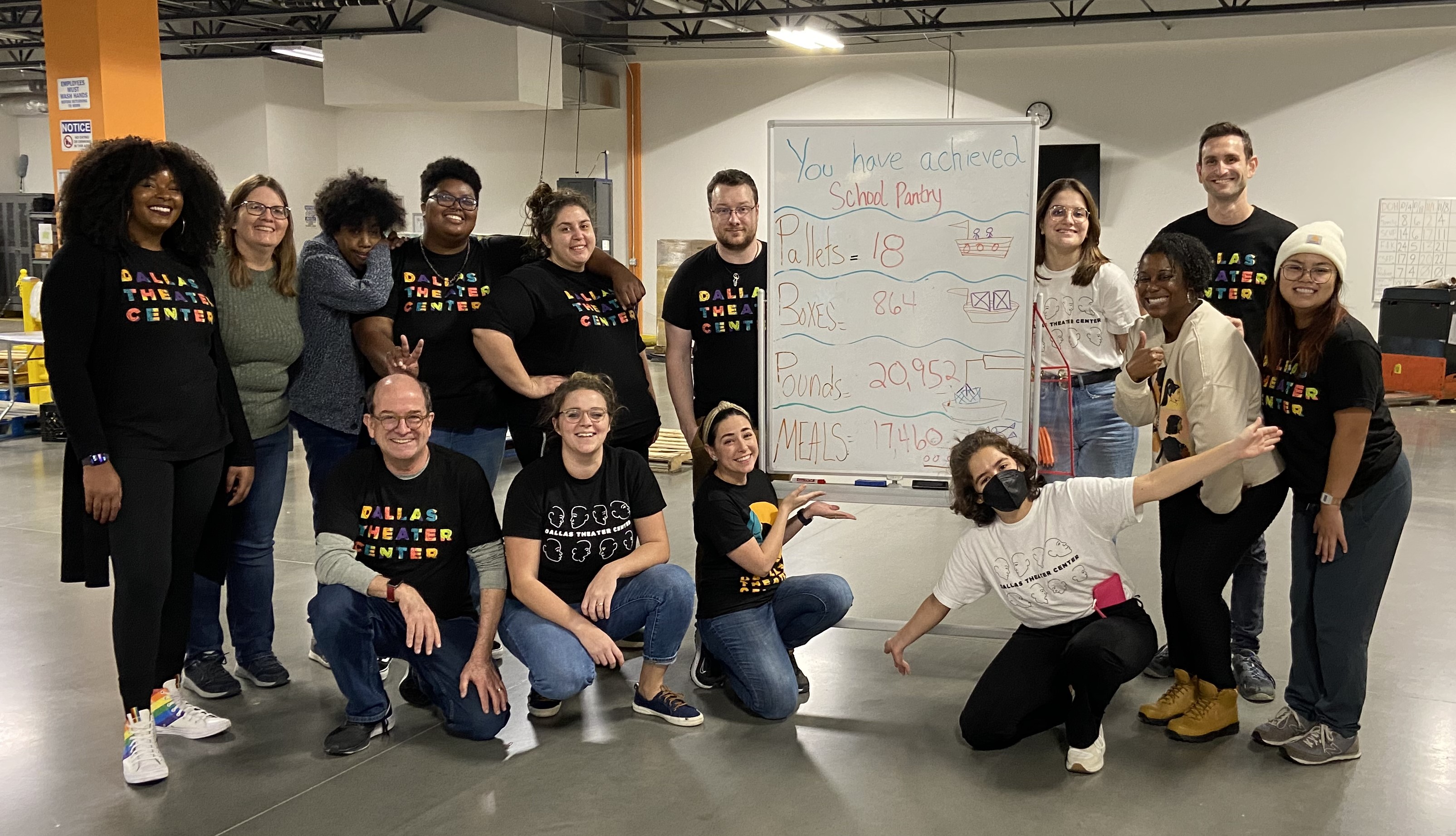 Dallas Theater Center cast members and staff volunteer at the North Texas Food Bank.