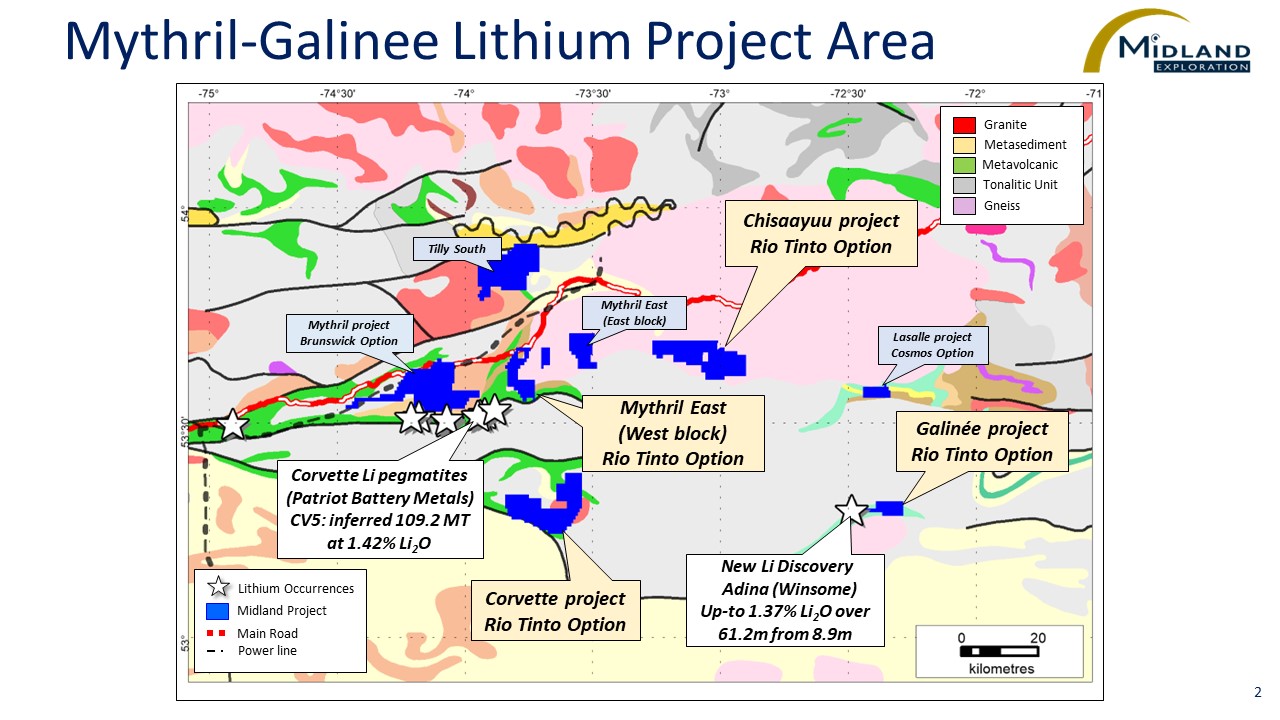 Figure 2 Mythril-Galinée Lithium Porject Area