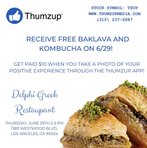 Thumzup® to Host Community Event at Delphi Greek Restaurant on June 29, 2023