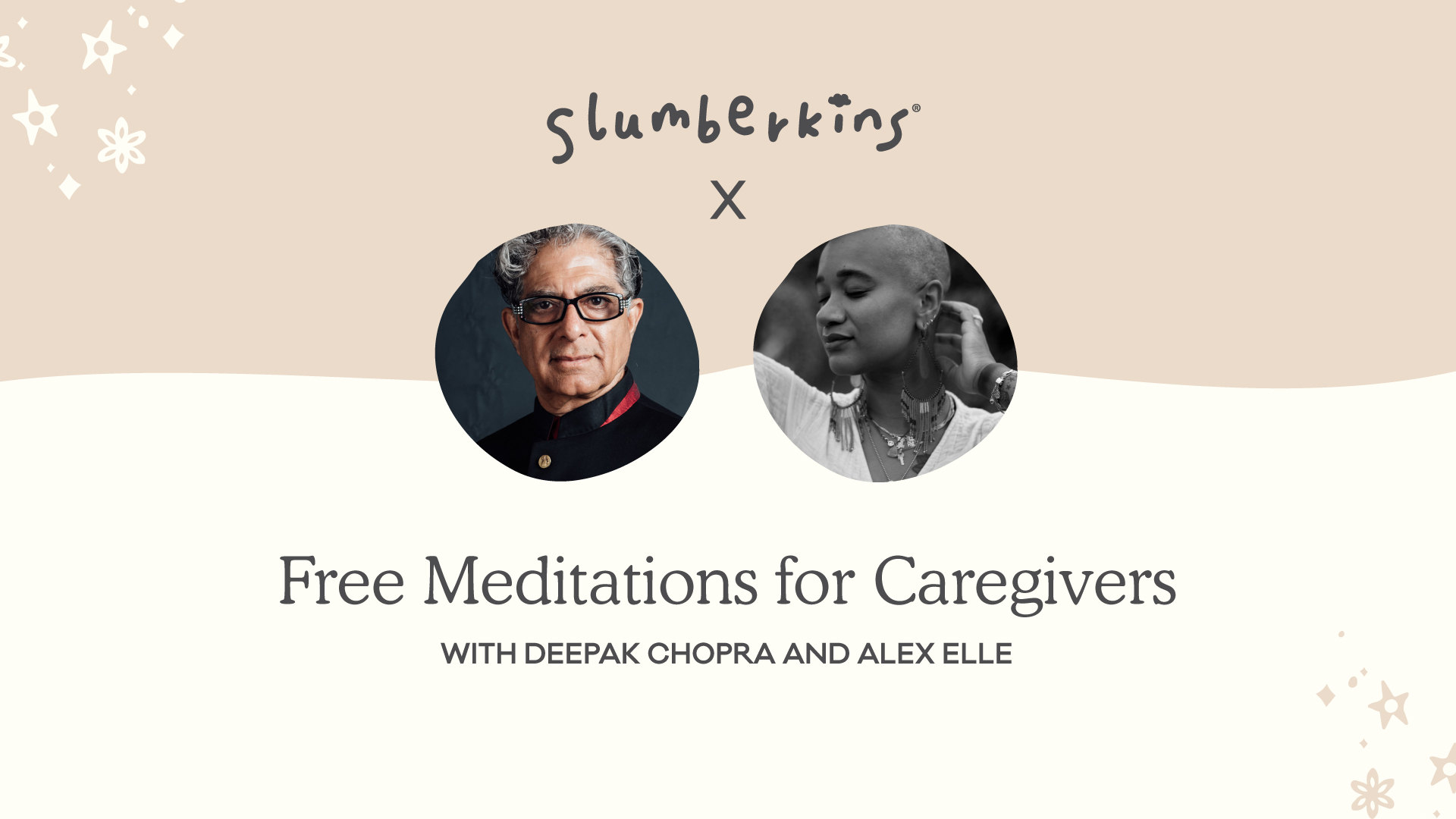 an image of Dr. Deepak Chopra and an image of Alexandra Elle with the Slumberkins cloud logo