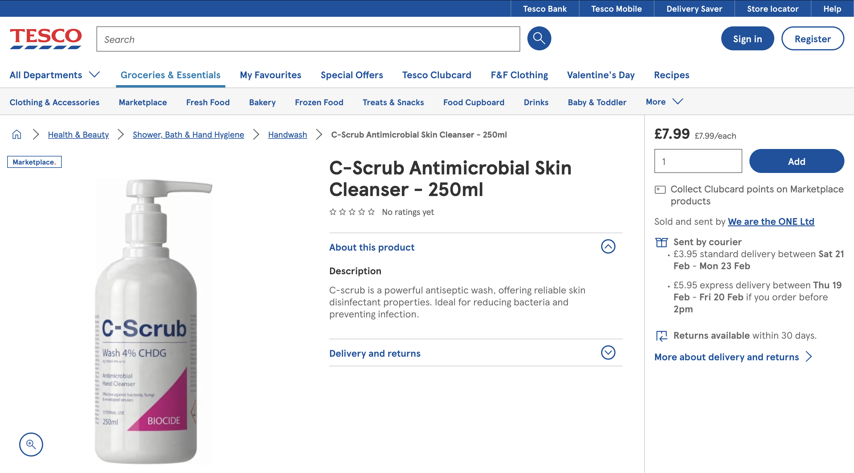 C-Scrub Listed on Tesco.com 