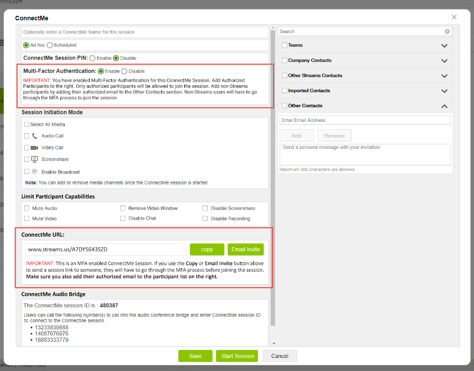 Streams ConnectMe Options