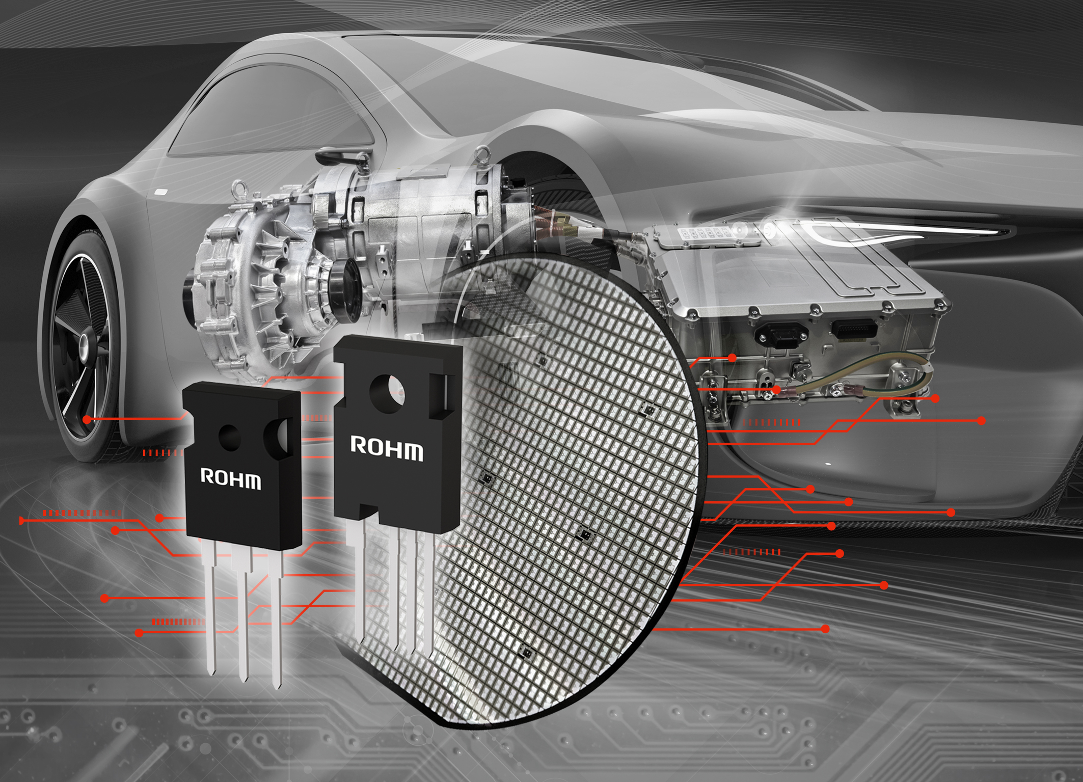 ROHM's 4th Generation 1200V SiC MOSFETs optimized for automotive powertrain systems, including the main drive inverter, as well as power supplies for industrial equipment.