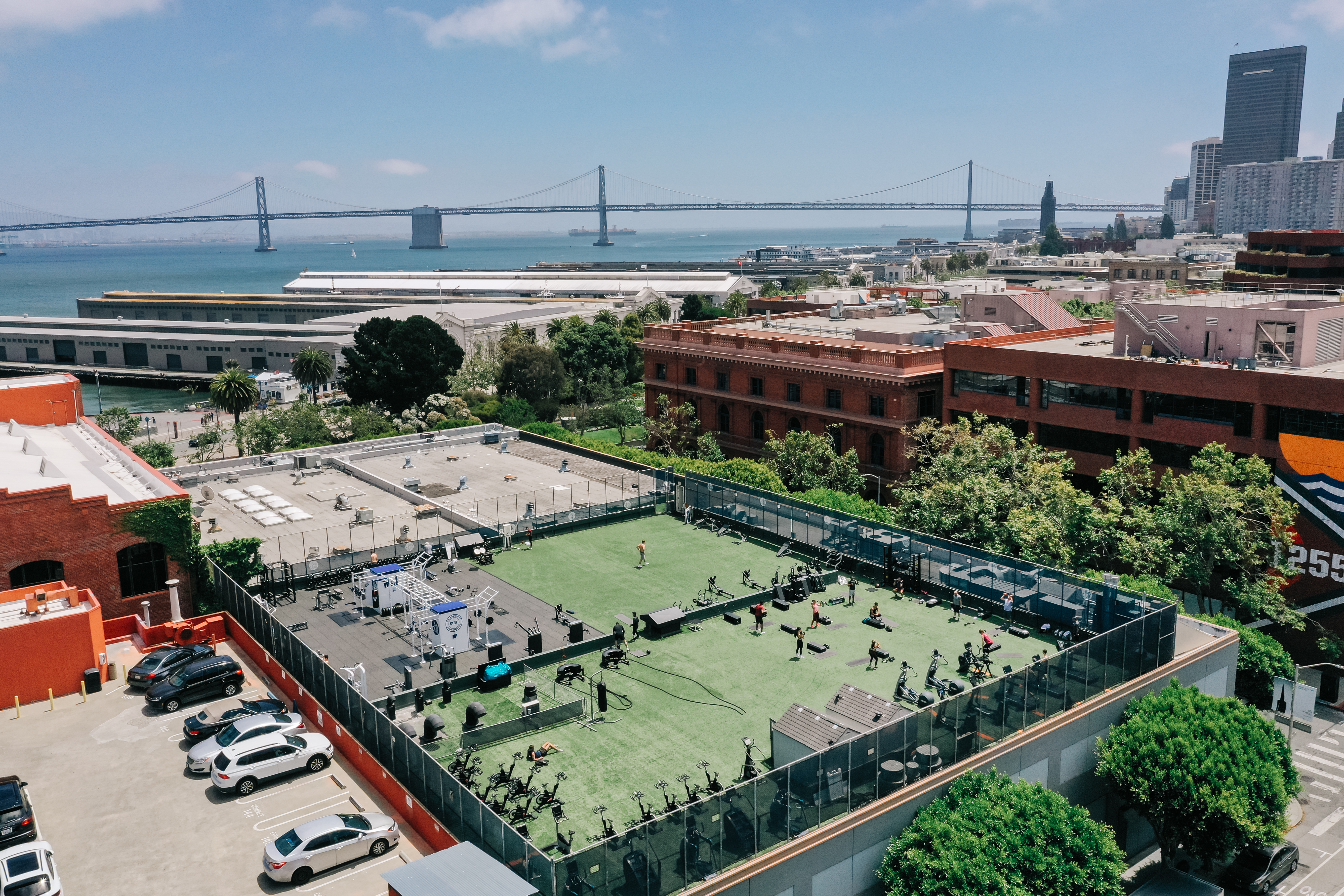Rooftop workout space at Bay Club's flagship location at 150 Greenwich street in San Francisco California