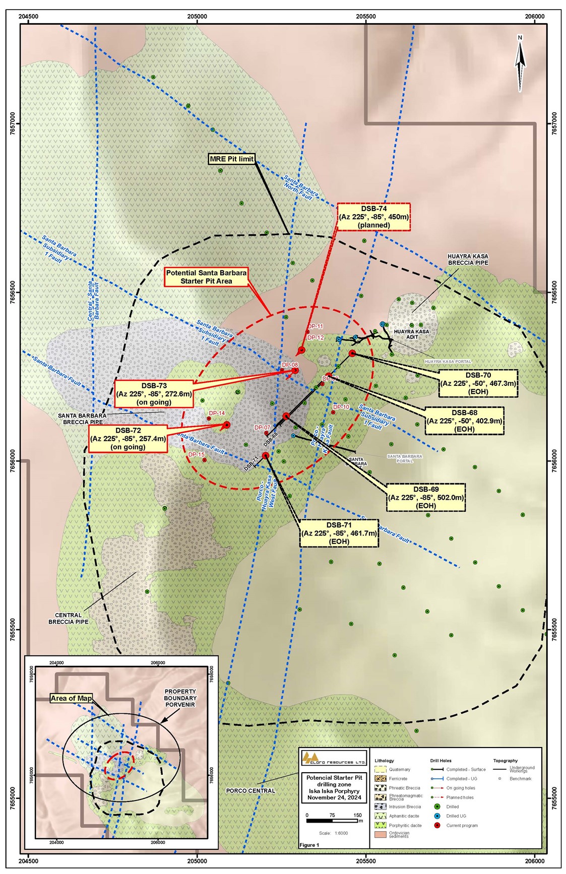 Location Map of Definition Diamond Drill Holes, Santa Barbara, Iska Iska.