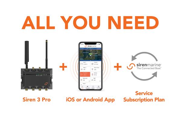 To get started, all you need is a Siren Marine Main Device, a service subscription plan and the free, iOS and Android compatible Siren Marine Mobile App. Welcome to the Connected Boat®.