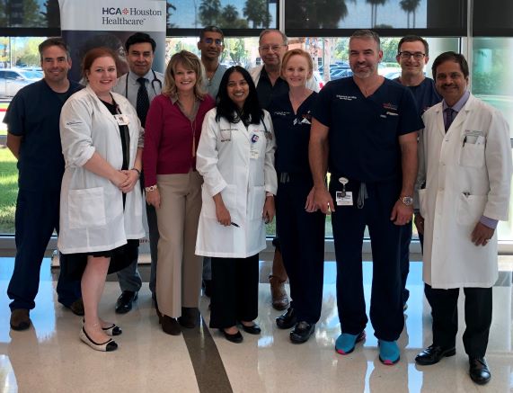 Photographed L to R: David Rundell, M.D.; Shannon Gutowski, R.N.; Khalid Mahmood, M.D.; Terri Jamison, R.N.; Rajayogesh Davuluri, M.D.; Dhatri Kodali, M.D.; Marcos Aquino, M.D.; Ashley Wray, MPH; Ted Voloyiannis, M.D.; Kenneth Lutshg, M.D.; and Vivek S. Kavadi, M.D.
