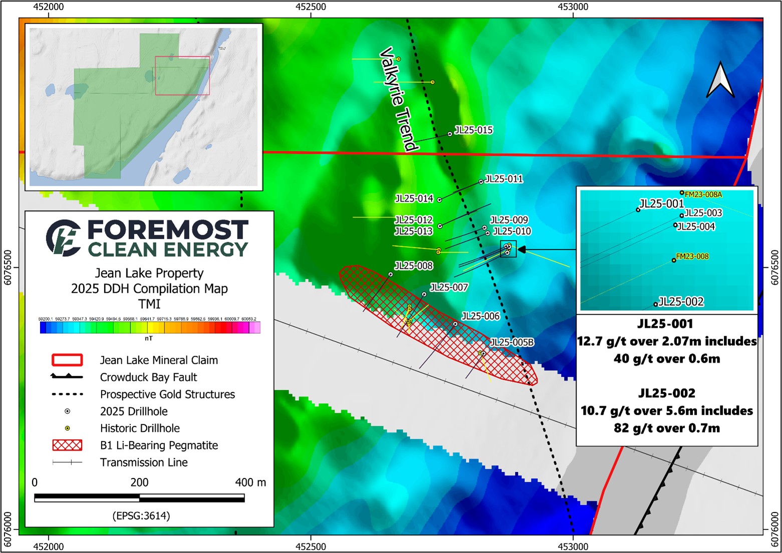 Figure 1. Jean Lake Lake 2025 DDH Compilation Map