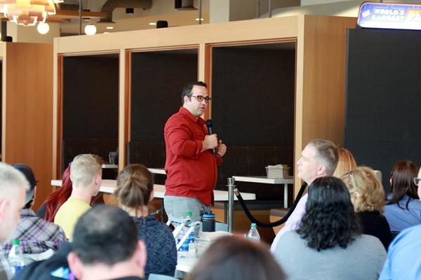 Stephan Jacob, co-founder and COO at Cotopaxi recounts his story of success at the Sandy Area Chamber of Commerce’s Let’s Do Lunch event at the Mountain America Center on May 7, 2019. 