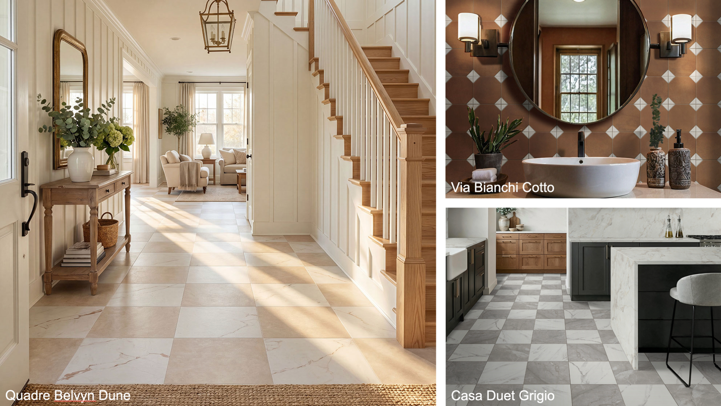 Collage of several Built-In Checkerboard Tile looks