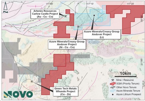 Location of Priority Tenement adjacent to Azure Minerals’ (ASX: AZS) Andover Lithium – Nickel Project.