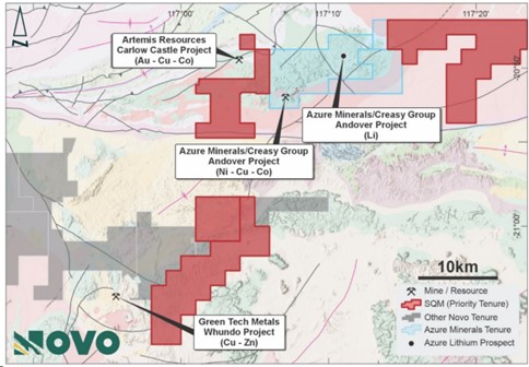 Location of Priority Tenement adjacent to Azure Minerals' (ASX: AZS) Andover Lithium - Nickel Project.