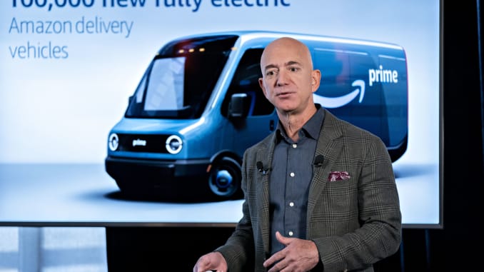 Jeff Bezos, founder and chief executive officer of Amazon.com Inc., speaks at the National Press Club in Washington, D.C., on Thursday, Sept. 19, 2019