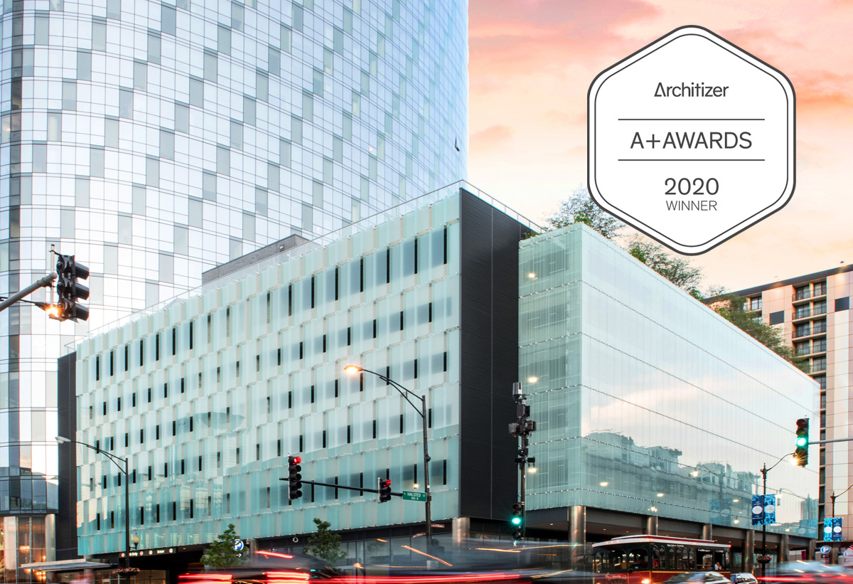 Bendheim's ventilated glass facades for parking structures won two awards in the 2020 Architizer A+ Awards.