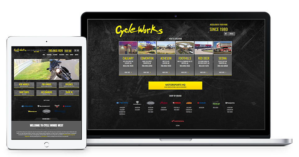 Cycle Works Motorsports dealership website landing page responsive platform custom web design powersports motorcycles canada dealer group