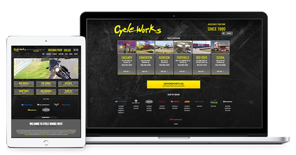 Cycle Works Motorsports dealership website landing page responsive platform custom web design powersports motorcycles canada dealer group