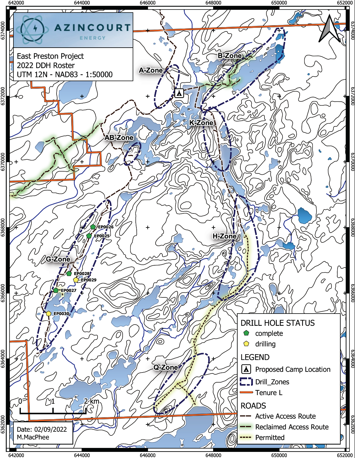 Figure 2: 2022 Drill progress and Target areas at the East Preston Uranium Project