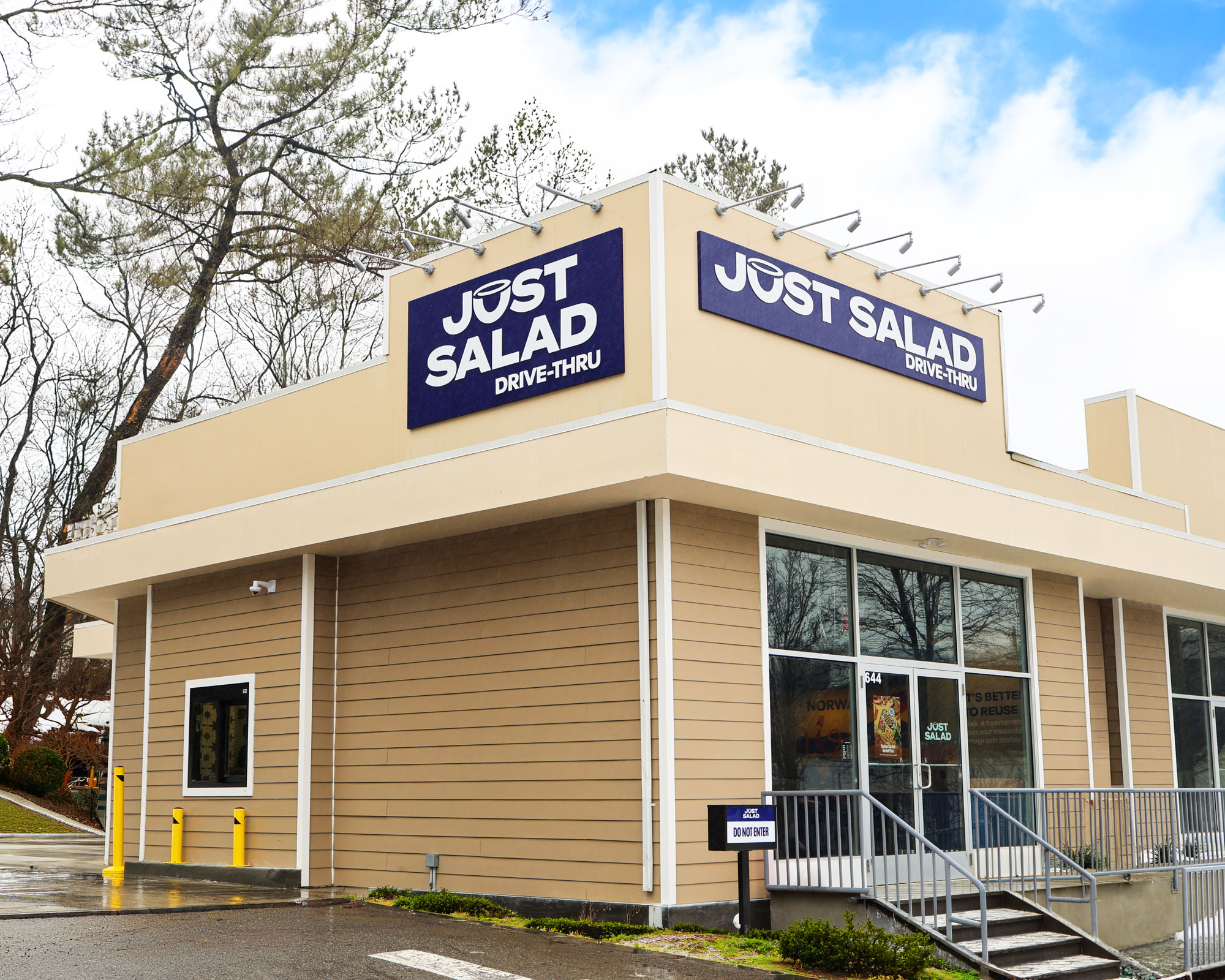 Exterior of Just Salad’s drive-thru restaurant in Norwalk, Connecticut.