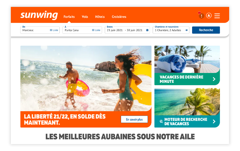 Sunwing lance une nouvelle version de son site Web