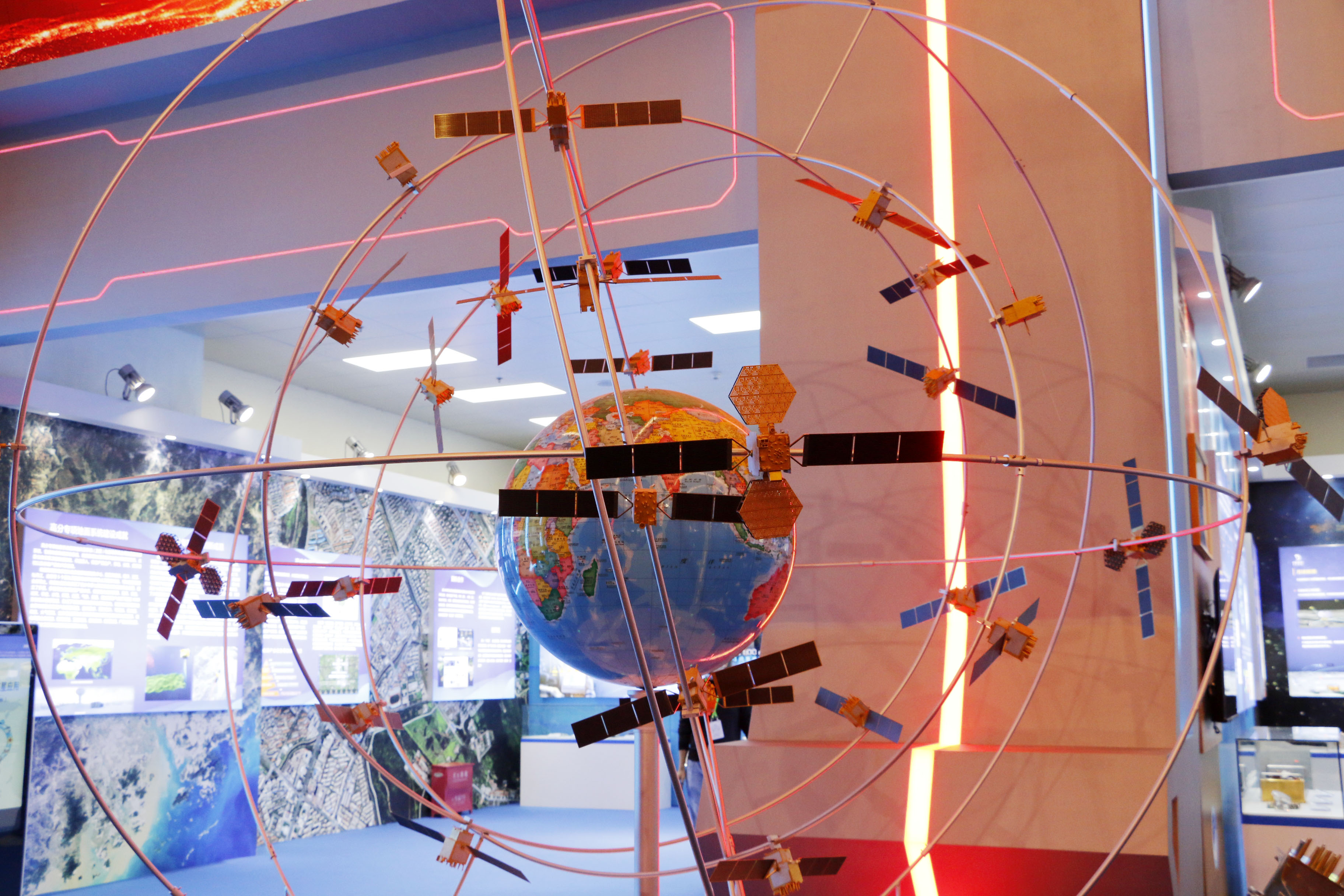 The model of BeiDou Navigation Satellite System (BDS) on display in Beijing 