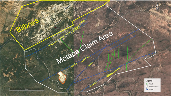 The image below illustrates the location of Motapa in comparison to the Bilboes project: