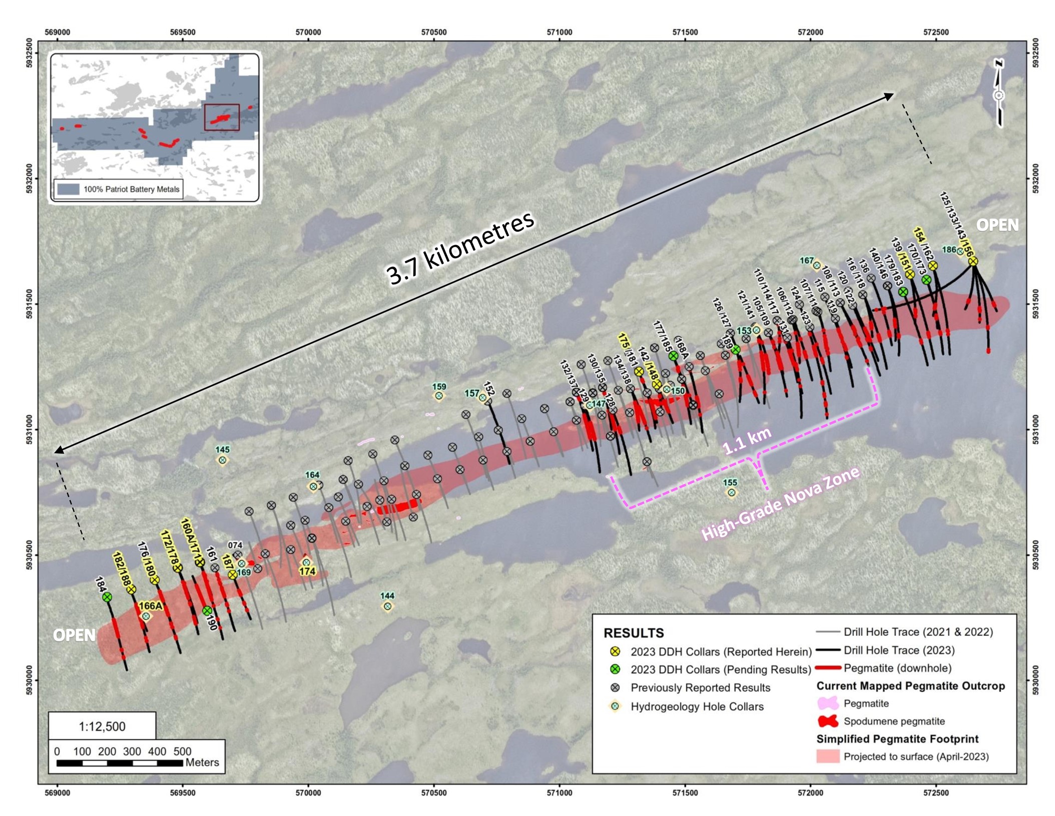 Drill holes completed at the CV5 Pegmatite through the 2023 winter drill program