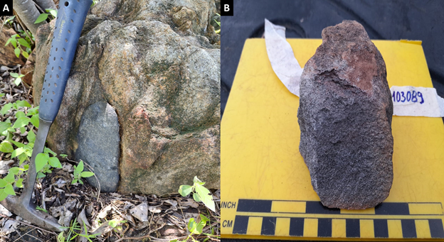 Photographs of high-grade outcrop and rock samples from Tróia target.