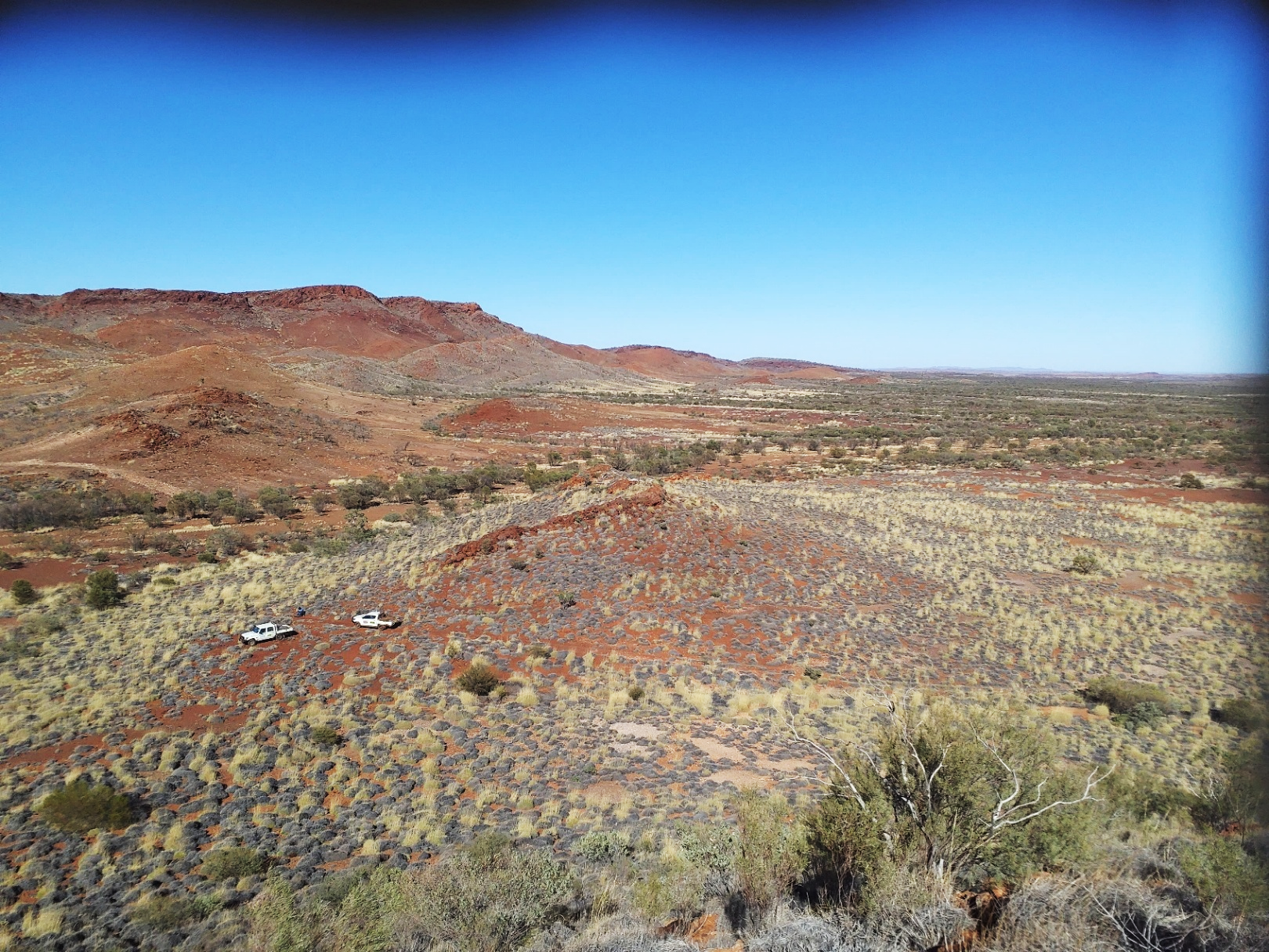 Photo during reconnaissance at Wyloo SE, looking southwest from the mapped rhyolite dome. image