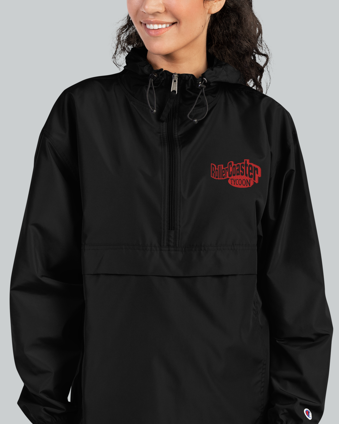 RollerCoaster Tycoon 25th Anniversary Windbreaker Jacket in black with logo on breast