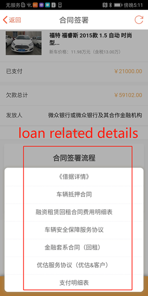 Example 4 - Loan related details, including contract and agreement, payment summary, etc.