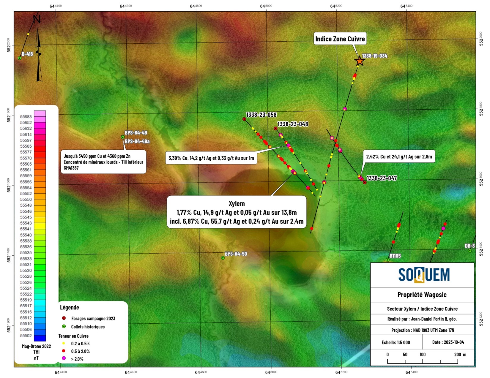 Vue en plan du secteur Xylem / Indice Zone Cuivre.