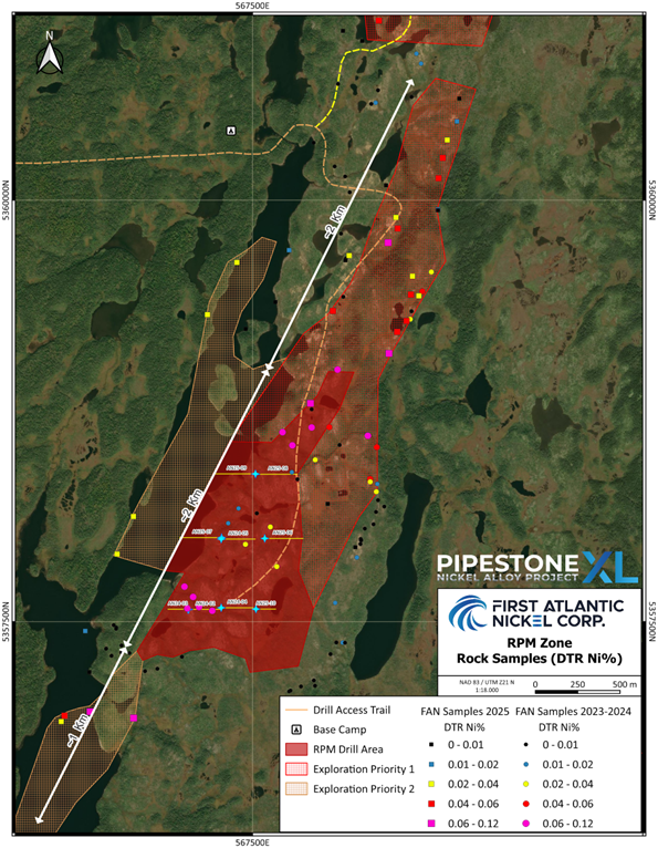 First Atlantic Nickel Announces Expanded 4-Kilometer Strike Length at RPM Zone from DTR Surface Sampling at Pipestone XL Nickel Alloy Project