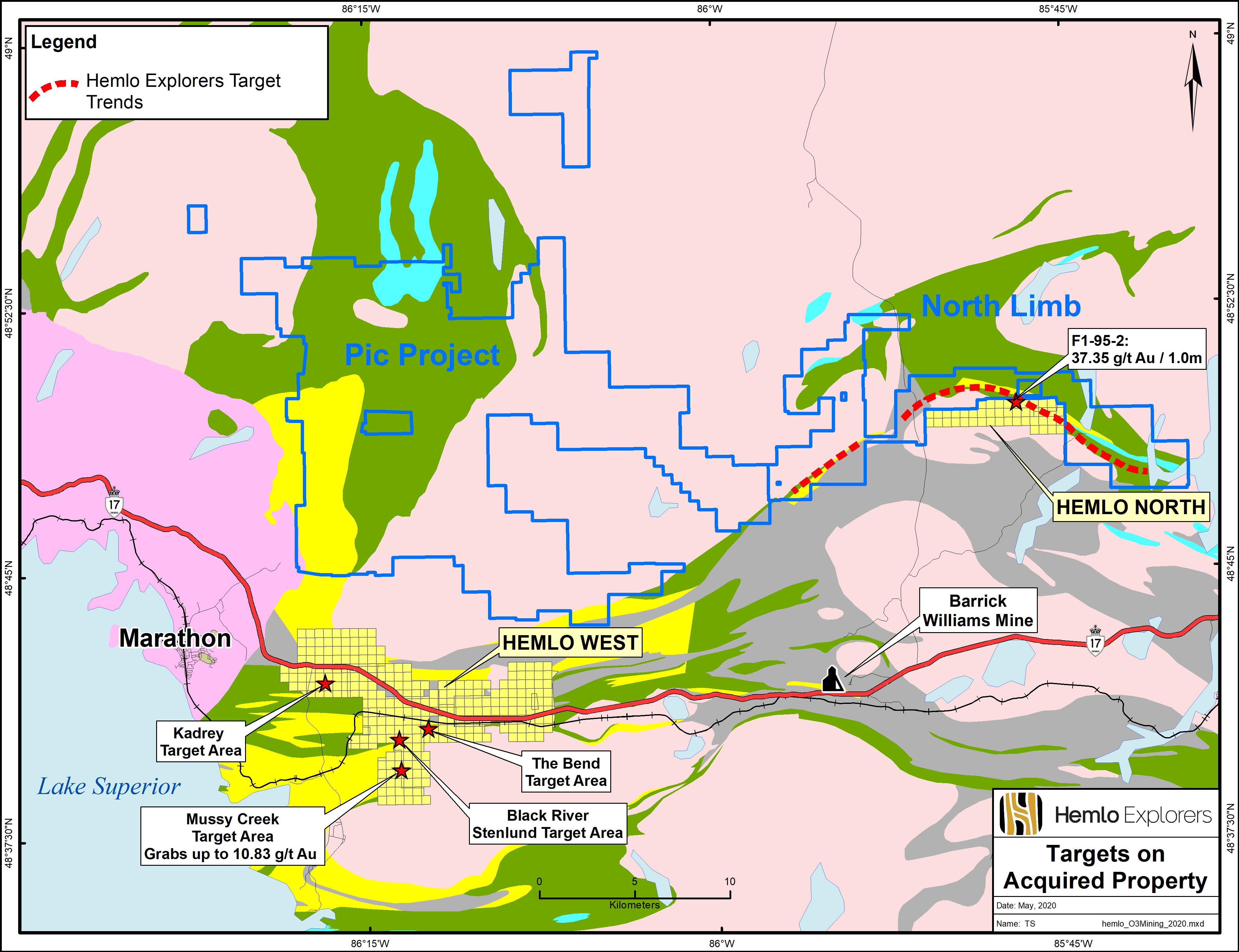 Figure 2: Target areas on Hemlo North and Hemlo West properties