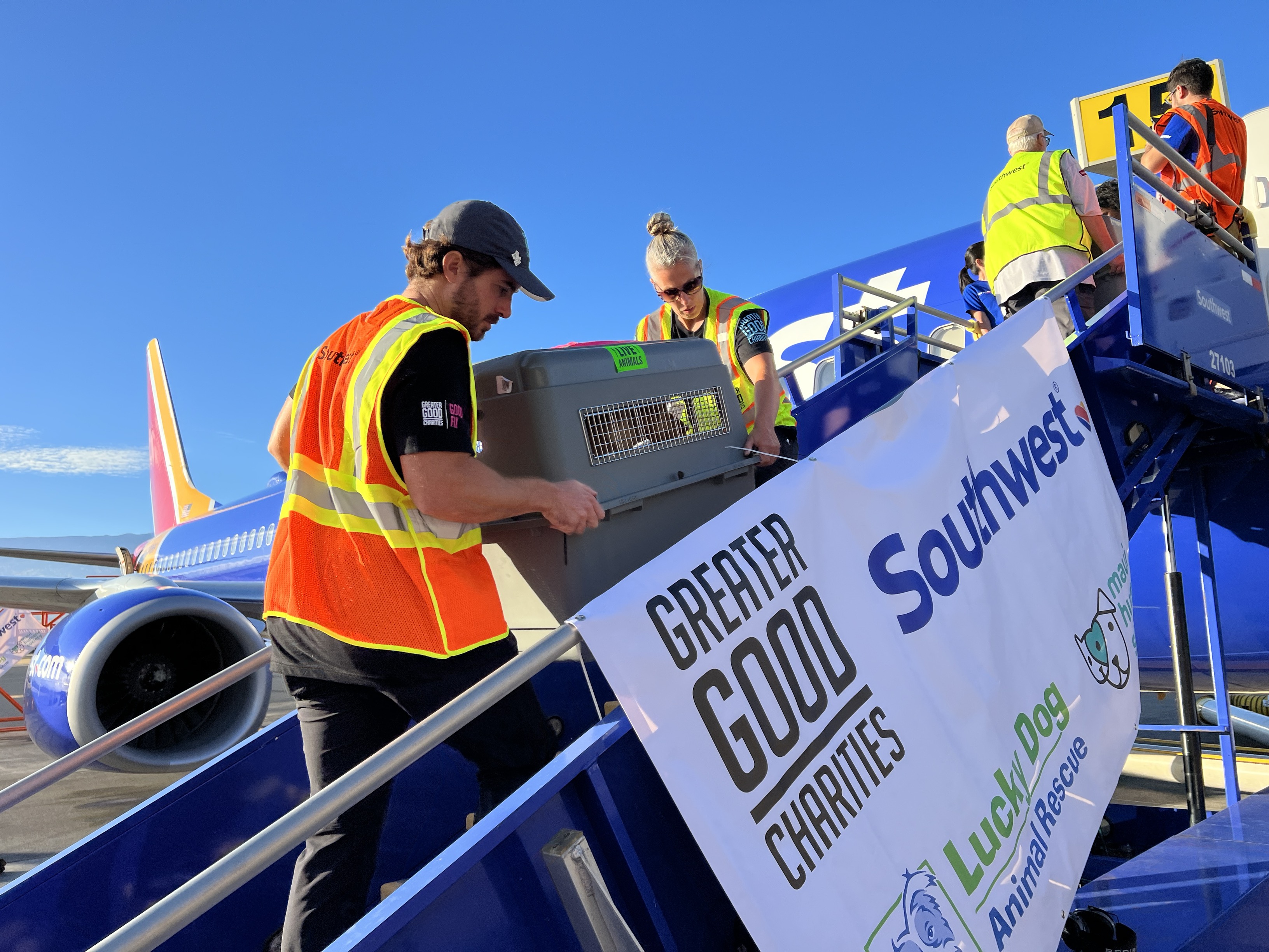 GREATER GOOD CHARITIES IN PARTNERSHIP WITH SOUTHWEST AIRLINES AND LUCKY DOG ANIMAL RESCUE TRANSPORTS HUMANITARIAN SUPPLIES TO MAUI AND OPERATES EMERGENCY AIRLIFT OF MORE THAN 130 SHELTER PETS FROM THE ISLAND TO THE PACIFIC NORTHWEST